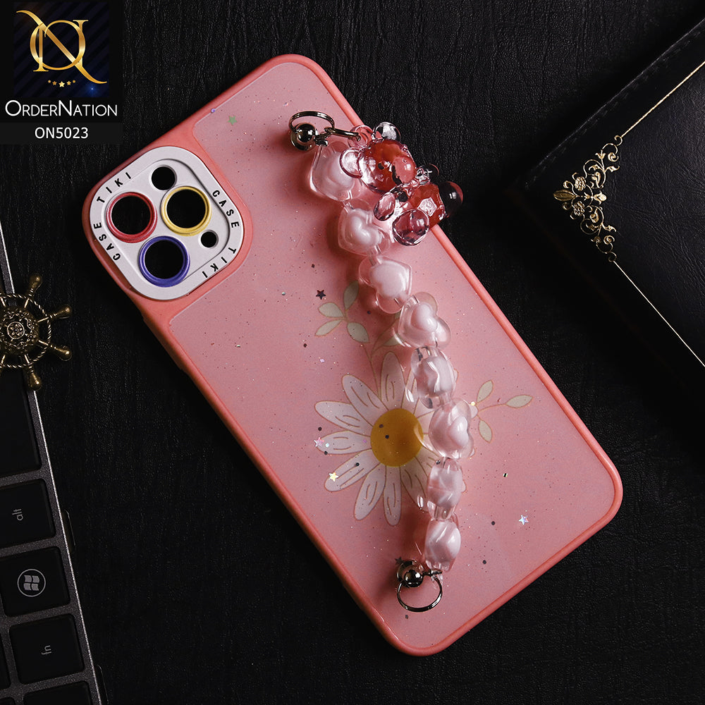 iPhone 11 Pro Max Cover - Pink - D1 - New Spring Dreams Series Cristal Heart and Bear Holder Soft Borders Camera Protection Case