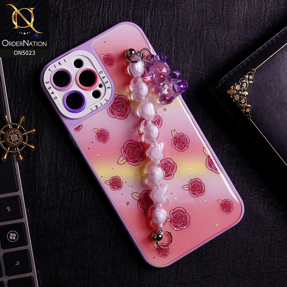 iPhone 12 Pro Max Cover - Purple - D2 - New Spring Dreams Series Cristal Heart and Bear Holder Soft Borders Camera Protection Case