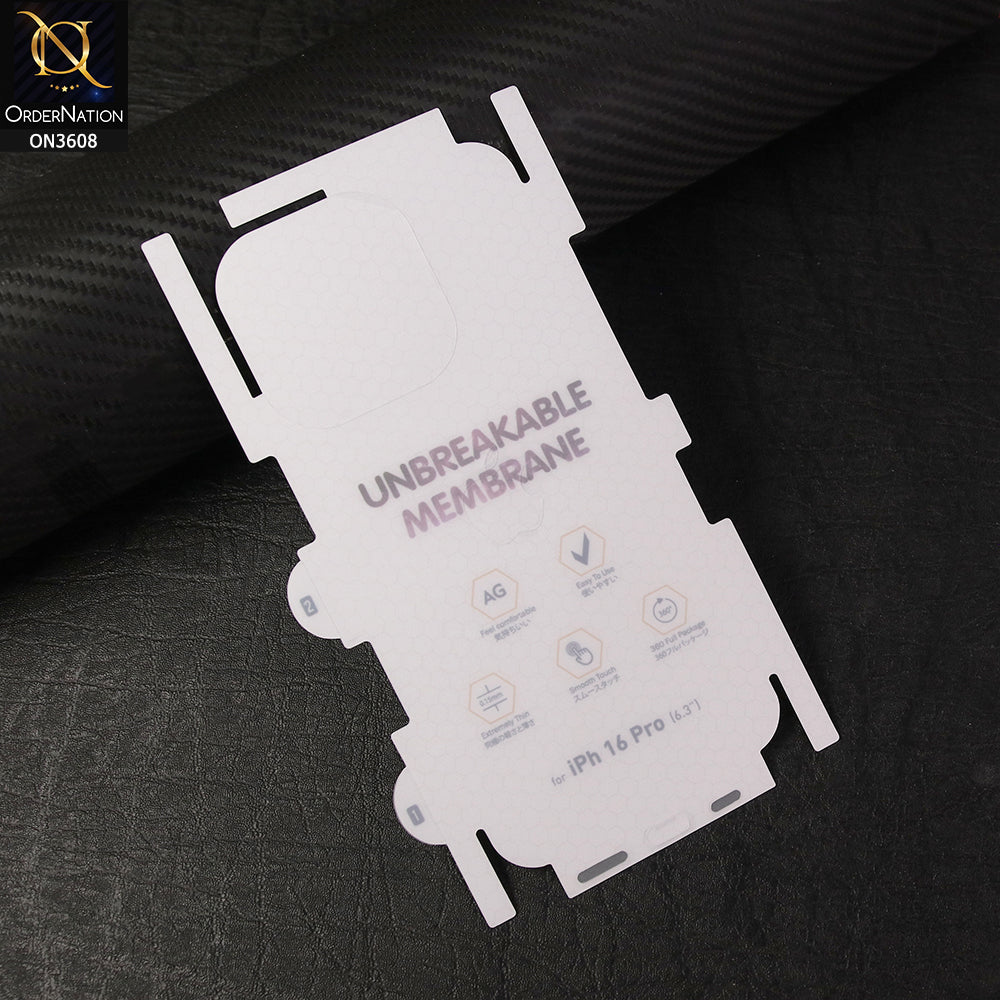 iPhone 16 Pro Sheet - Transparent  Unbreakable Membrane Shiny Film Back Protector Sheet