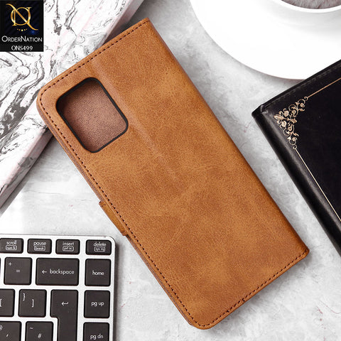Realme 8i Cover - Light Brown - Premium PU Leather Magnetic Flip Book Card Slots Wallet Soft Case