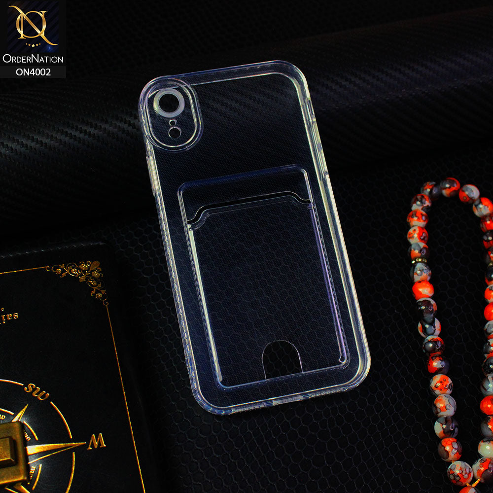 iPhone XR Cover - Transparent - Soft 4D Design Smart Pocket Card Holder Transparent Clear Soft Case