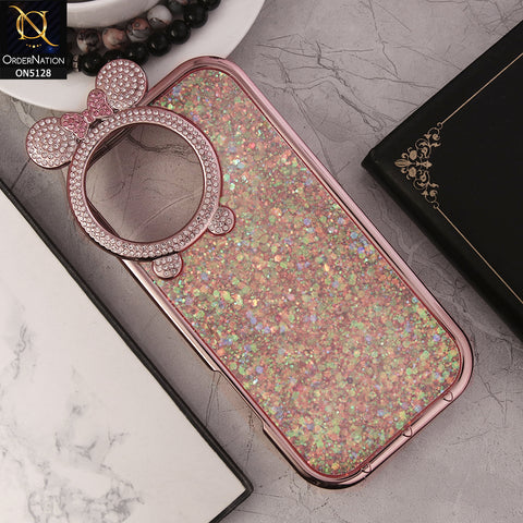 iPhone 16 Pro Max Cover - Pink - New Shiny Rhinestones Round Camera Ring Bling Glitter Soft Silicon Case (Glitter Does Not Move)