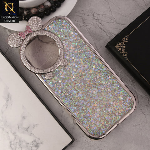 iPhone 16 Pro Max Cover - Silver - New Shiny Rhinestones Round Camera Ring Bling Glitter Soft Silicon Case (Glitter Does Not Move)