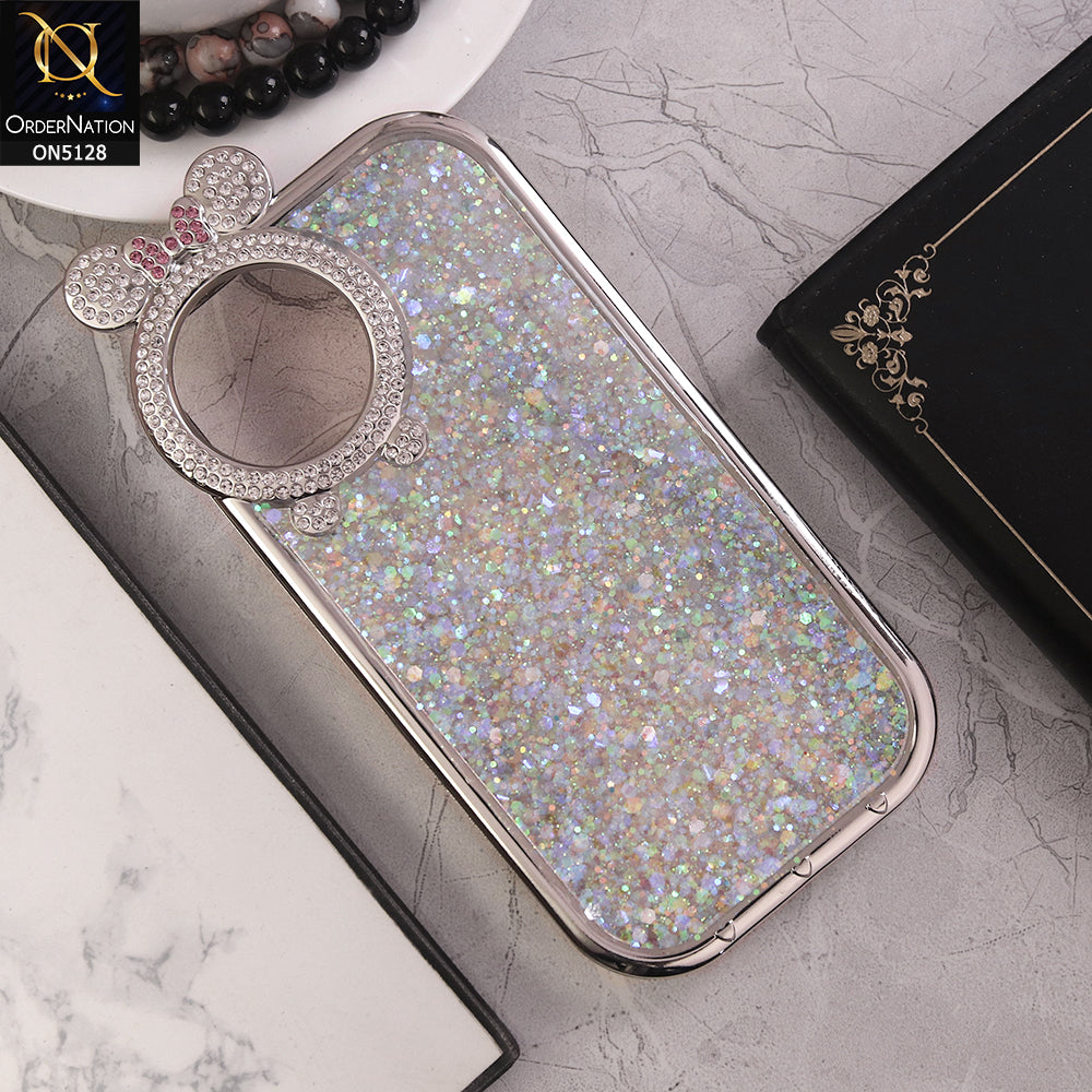 iPhone 12 Pro Cover - Silver - New Shiny Rhinestones Round Camera Ring Bling Glitter Soft Silicon Case (Glitter Does Not Move)
