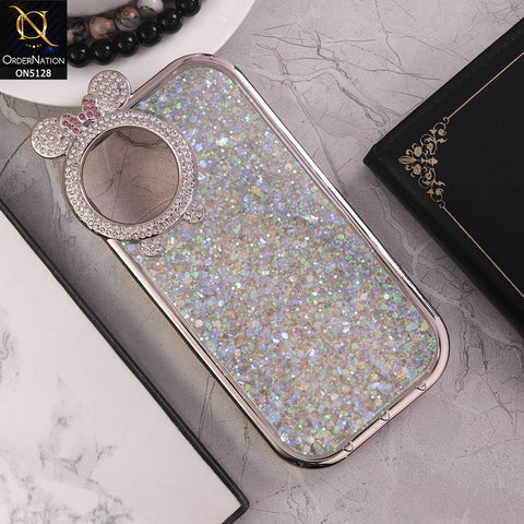 iPhone 12 Pro Cover - Silver - New Shiny Rhinestones Round Camera Ring Bling Glitter Soft Silicon Case (Glitter Does Not Move)