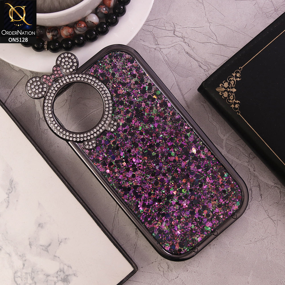iPhone 13 Cover - Purple - New Shiny Rhinestones Round Camera Ring Bling Glitter Soft Silicon Case (Glitter Does Not Move)