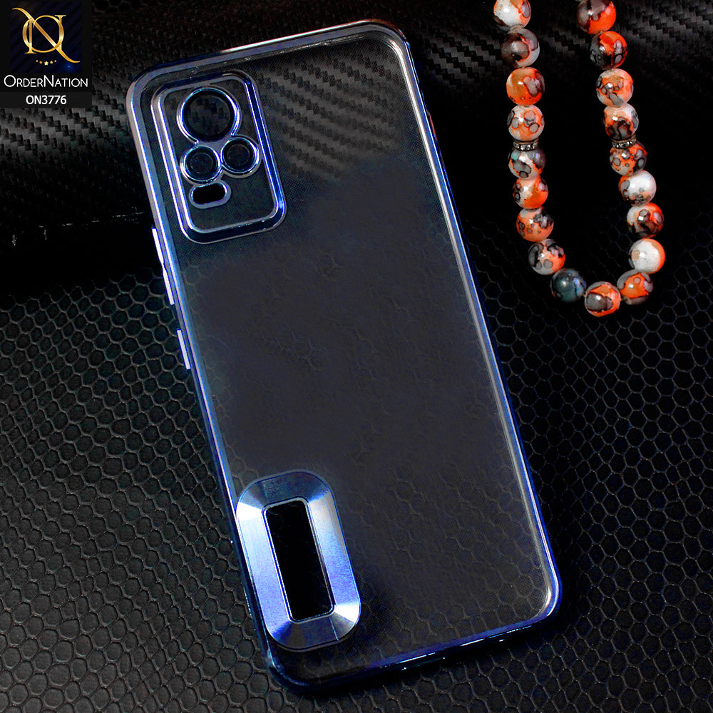 Vivo Y73 Cover - Blue - Electroplating Borders Logo Hole Camera Lens Protection Soft Silicone Case