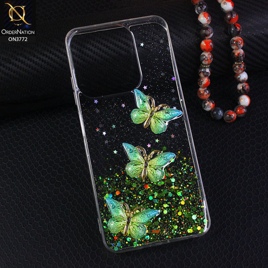 Tecno Spark 10C Cover - Green - Shiny Butterfly Glitter Bling Soft Case (Glitter does not move)