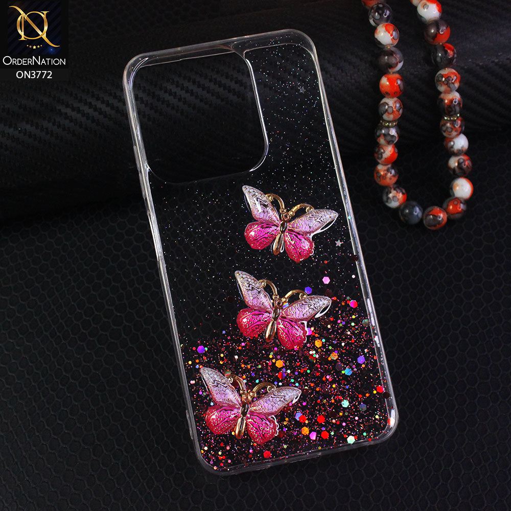 Tecno Spark 10C Cover - Pink - Shiny Butterfly Glitter Bling Soft Case (Glitter does not move)