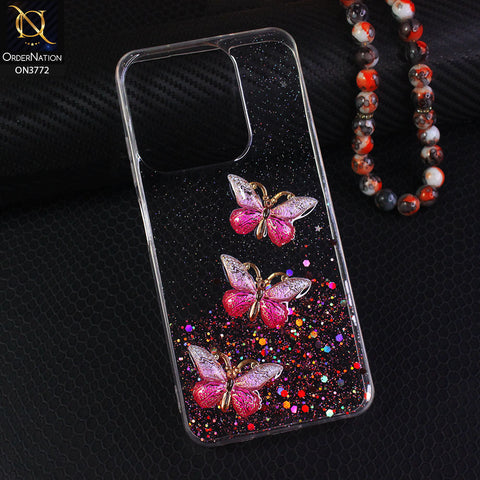 Tecno Spark 10 Cover - Pink - Shiny Butterfly Glitter Bling Soft Case (Glitter does not move)