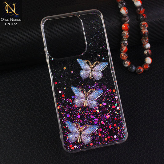 Tecno Spark 10C Cover - Blue - Shiny Butterfly Glitter Bling Soft Case (Glitter does not move)