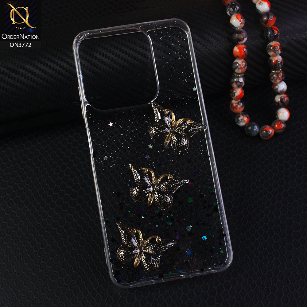 Tecno Spark 10C Cover - Black - Shiny Butterfly Glitter Bling Soft Case (Glitter does not move)