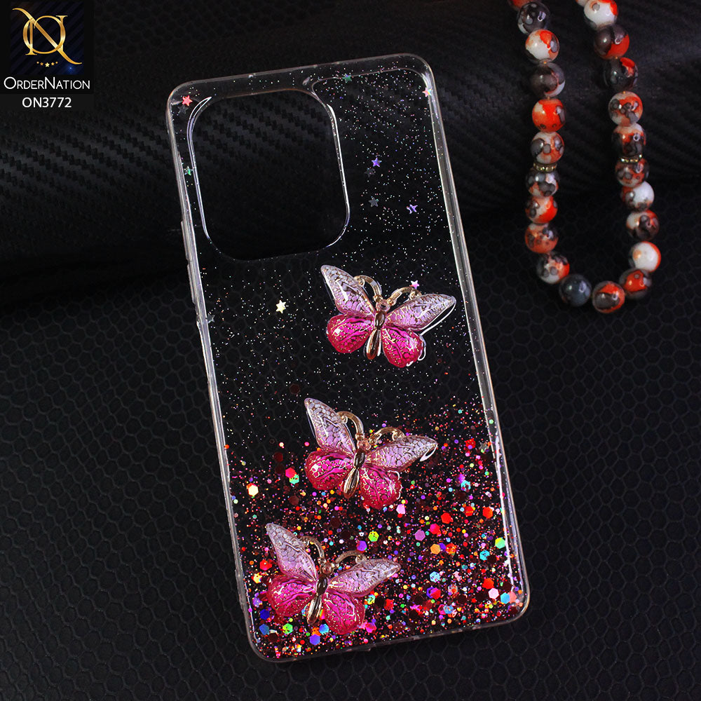 Tecno Camon 20 Cover - Pink - Shiny Butterfly Glitter Bling Soft Case (Glitter does not move)