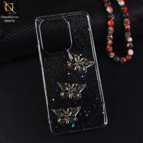 Tecno Camon 20 Cover - Black - Shiny Butterfly Glitter Bling Soft Case (Glitter does not move)