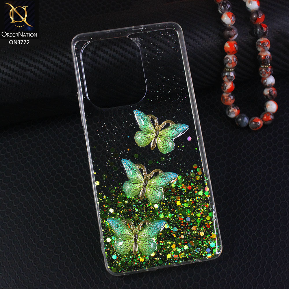 Tecno Camon 20 Cover - Green - Shiny Butterfly Glitter Bling Soft Case (Glitter does not move)