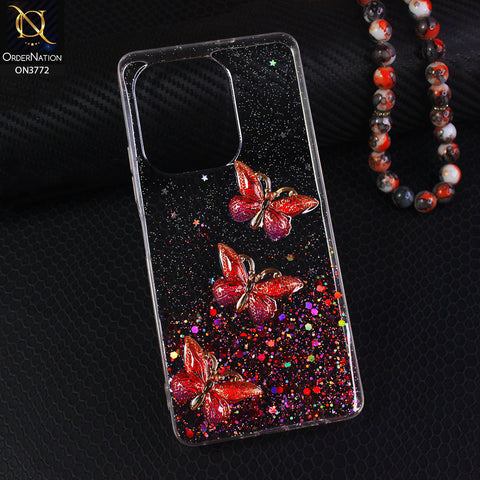 Tecno Camon 20 Cover - Red - Shiny Butterfly Glitter Bling Soft Case (Glitter does not move)