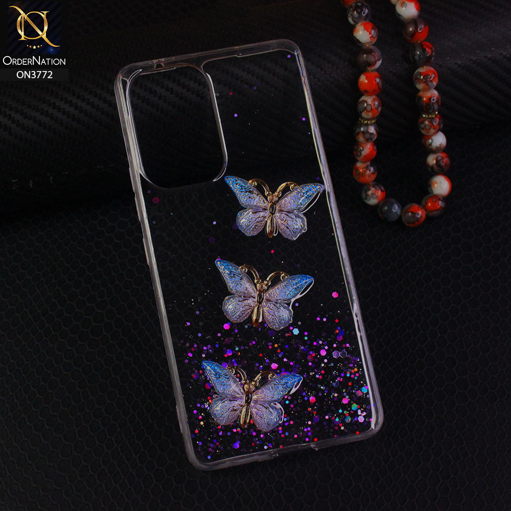 Samsung Galaxy A53 5G Cover - Blue - Shiny Butterfly Glitter Bling Soft Case (Glitter does not move)