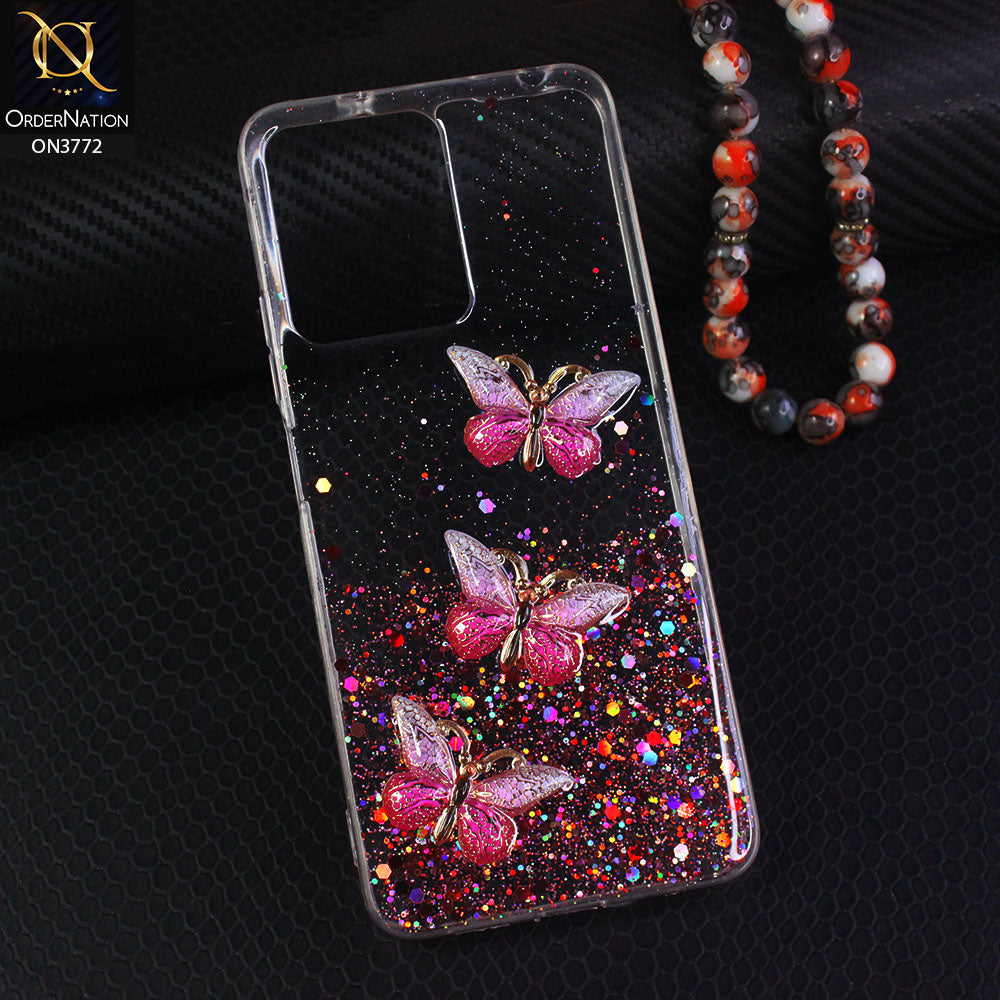 Xiaomi Redmi Note 12 4G Cover - Pink - Shiny Butterfly Glitter Bling Soft Case (Glitter does not move)