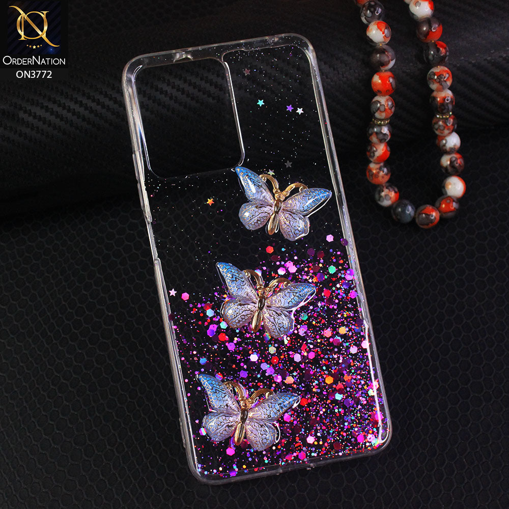 Xiaomi Redmi Note 12 5G Cover - Blue - Shiny Butterfly Glitter Bling Soft Case (Glitter does not move)