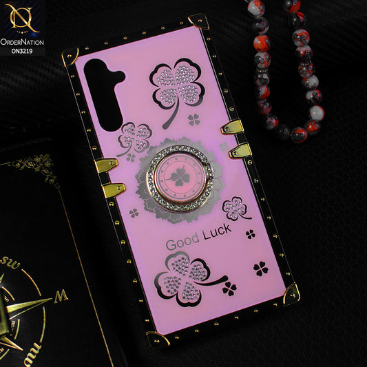 Samsung Galaxy A24 4G Cover - Pink - Square Bling Diamond Glitter Soft TPU Trunk Case with Ring Holder