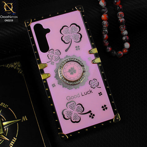Samsung Galaxy A24 4G Cover - Pink - Square Bling Diamond Glitter Soft TPU Trunk Case with Ring Holder