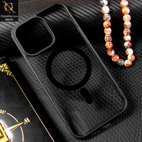 iPhone 15 Pro Cover - Black - New Shinny Colored Soft Silicon Borders Clear Back Case ( Magsafe Notification not enabled )