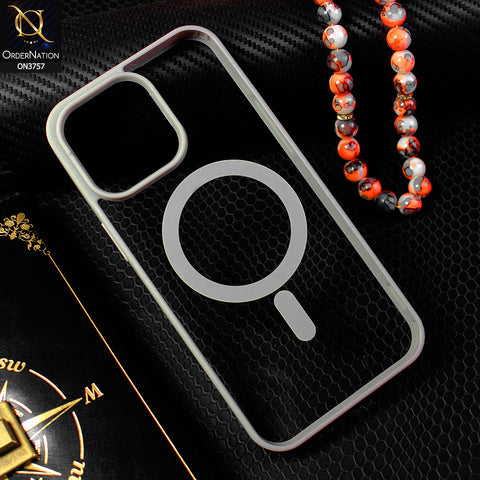 iPhone 15 Pro Max Cover - Natural Titanium - New Shinny Colored Soft Silicon Borders Clear Back Case ( Magsafe Notification not enabled )