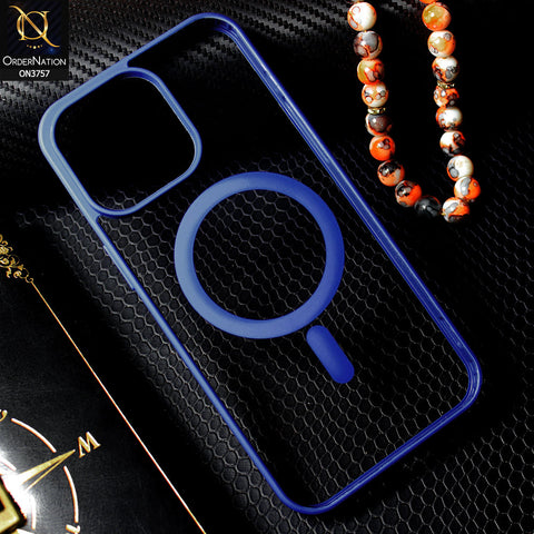 iPhone 15 Pro Cover - Navy Blue - New Shinny Colored Soft Silicon Borders Clear Back Case ( Magsafe Notification not enabled )
