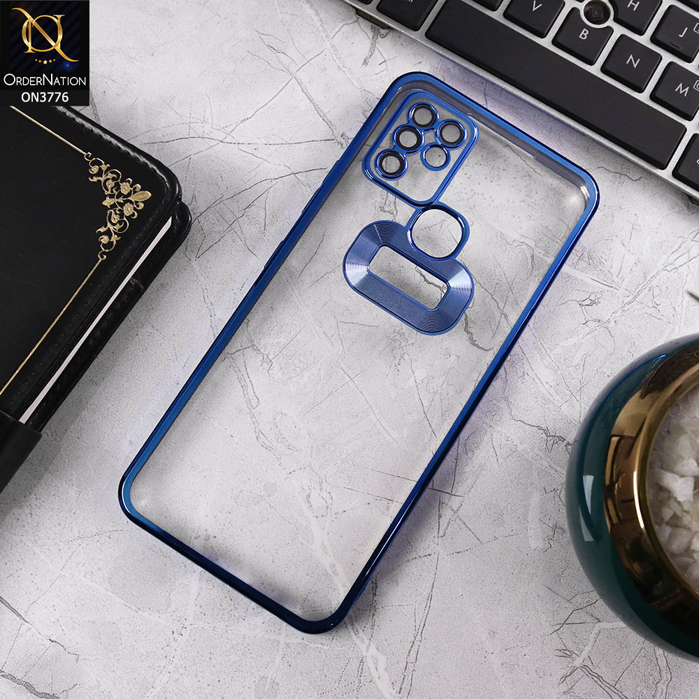 Infinix Hot 10 - Blue - Electroplating Borders Logo Hole Camera Lens Protection Soft Silicone Case