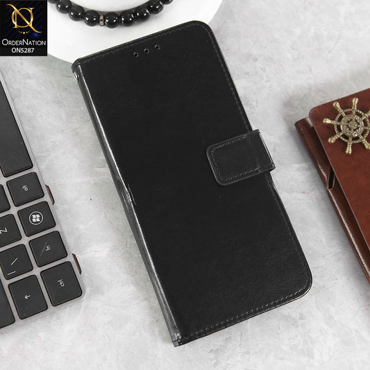 Realme C55 Cover - Black -  Premium PU Leather Magnetic Flip Book Card Slots Wallet Soft Case