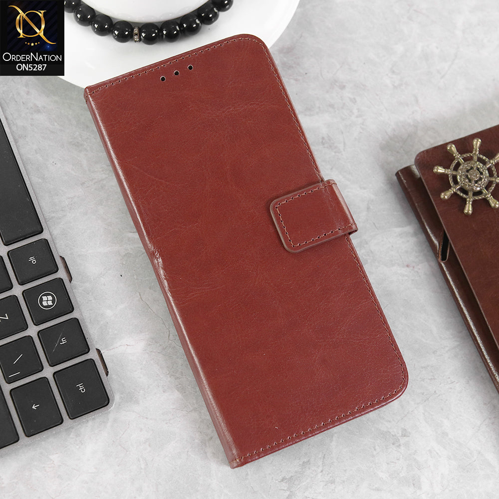 Oppo Reno 13 Cover - Brown -  Premium PU Leather Magnetic Flip Book Card Slots Wallet Soft Case