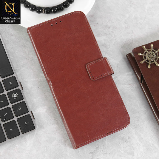Oppo Reno 13 Cover - Brown -  Premium PU Leather Magnetic Flip Book Card Slots Wallet Soft Case