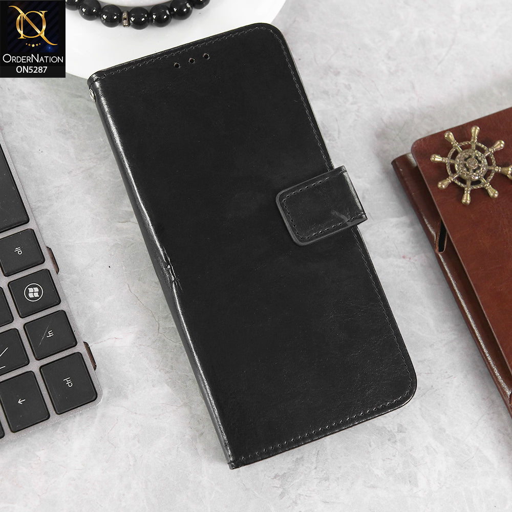 Oppo A35 Cover - Black -  Premium PU Leather Magnetic Flip Book Card Slots Wallet Soft Case