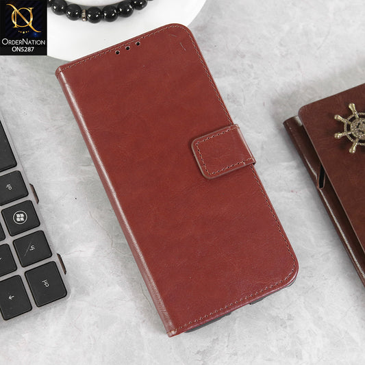 Samsung Galaxy S22 5G Cover - Brown -  Premium PU Leather Magnetic Flip Book Card Slots Wallet Soft Case