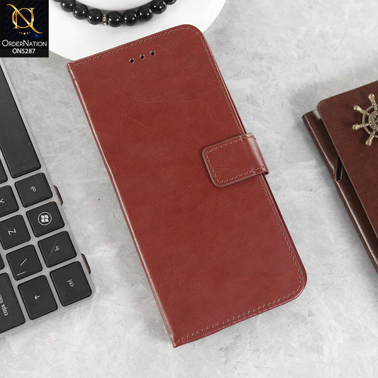 OnePlus 7T Cover - Brown -  Premium PU Leather Magnetic Flip Book Card Slots Wallet Soft Case