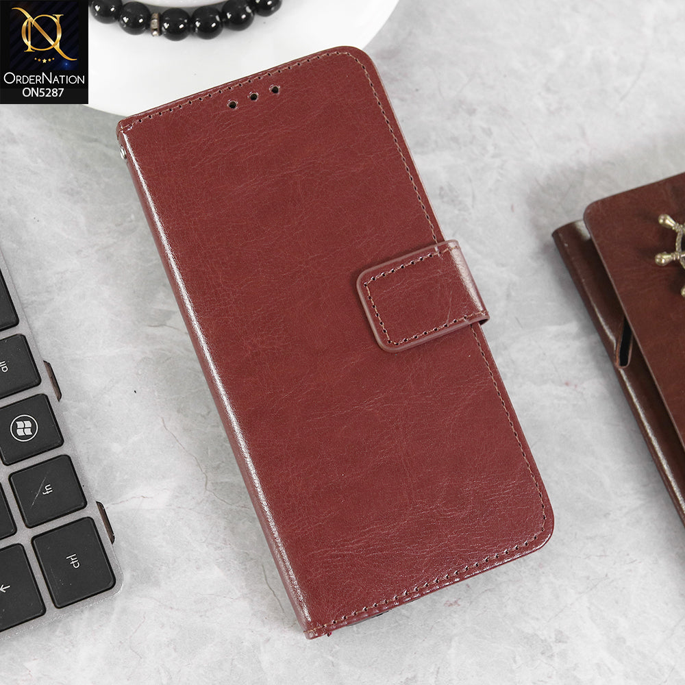 itel S25 Ultra Cover - Brown -  Premium PU Leather Magnetic Flip Book Card Slots Wallet Soft Case