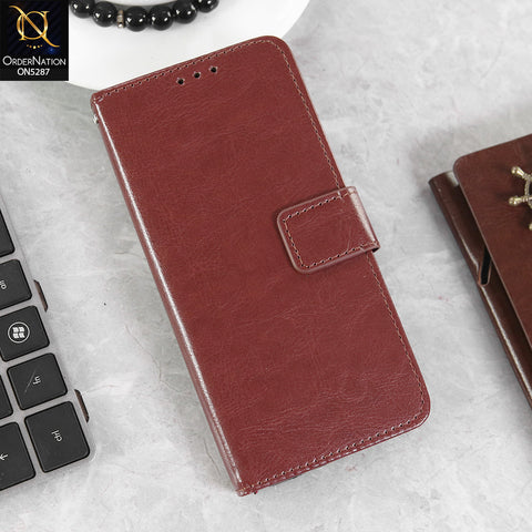 itel S25 Ultra Cover - Brown -  Premium PU Leather Magnetic Flip Book Card Slots Wallet Soft Case