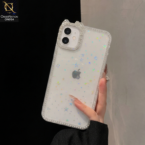 iPhone 12 Cover - Silver - Luxury Star Rhinestone Protective Phone Case Cover