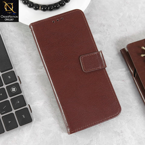 iPhone 14 Pro Cover - Brown -  Premium PU Leather Magnetic Flip Book Card Slots Wallet Soft Case