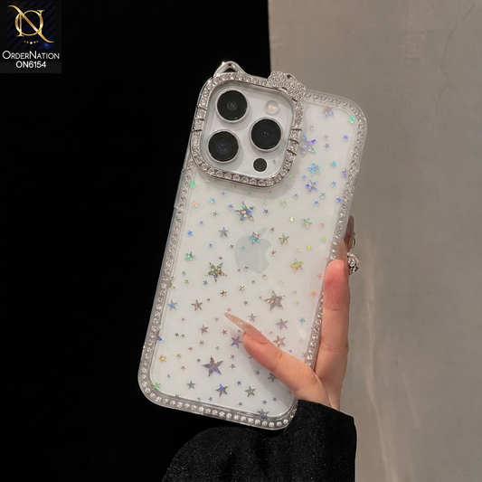 iPhone 14 Pro Cover - Silver - Luxury Star Rhinestone Protective Phone Case Cover