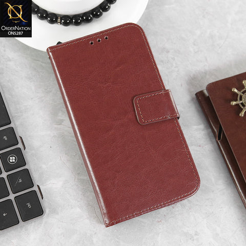 Realme Narzo N53 Cover - Brown -  Premium PU Leather Magnetic Flip Book Card Slots Wallet Soft Case