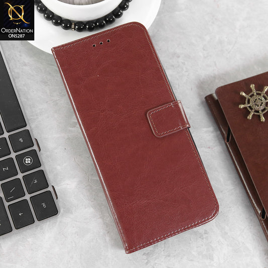 Realme C53 Cover - Brown -  Premium PU Leather Magnetic Flip Book Card Slots Wallet Soft Case