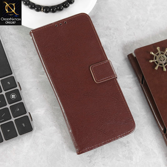 Oppo A15 Cover - Brown -  Premium PU Leather Magnetic Flip Book Card Slots Wallet Soft Case