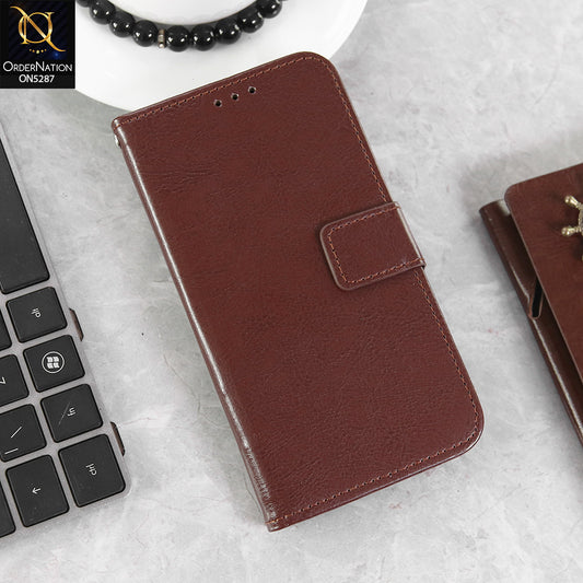 iPhone 14 Cover - Brown -  Premium PU Leather Magnetic Flip Book Card Slots Wallet Soft Case