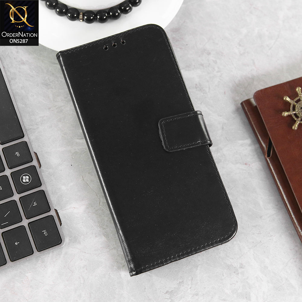 Oppo F15 Cover - Black -  Premium PU Leather Magnetic Flip Book Card Slots Wallet Soft Case