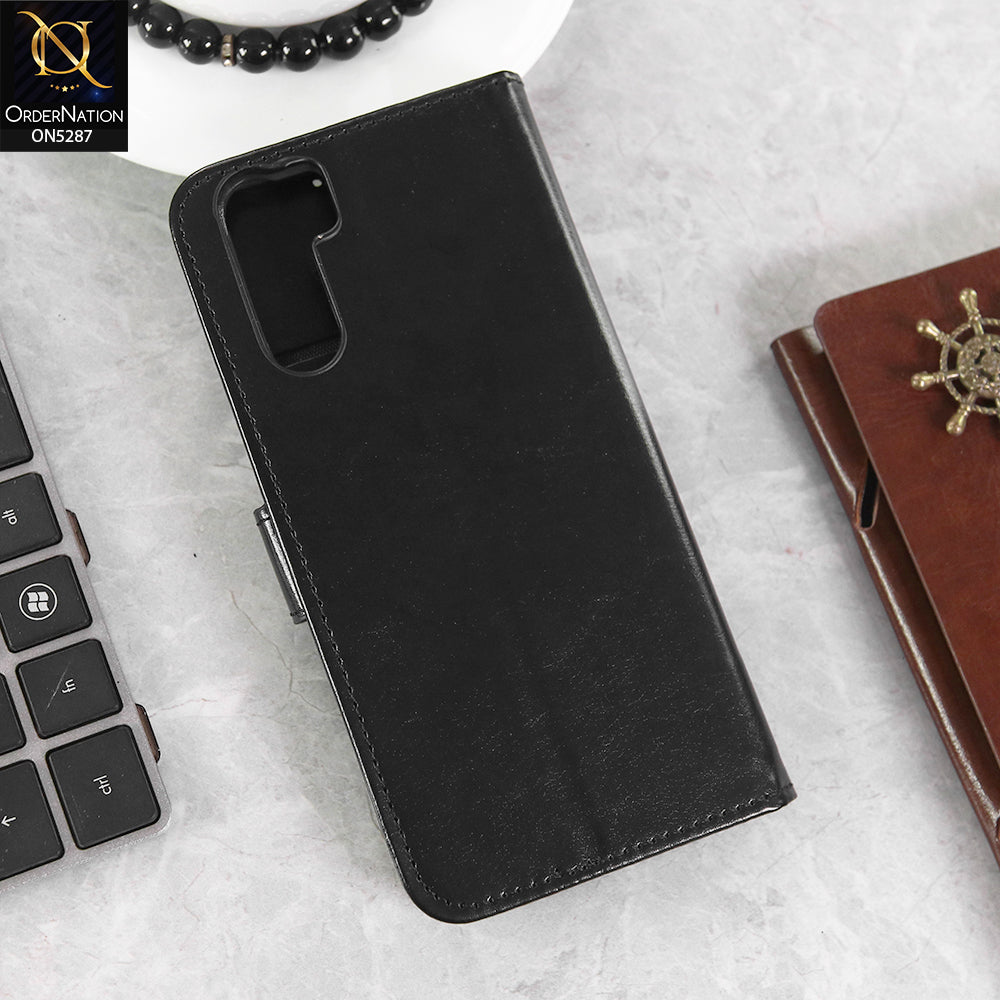 Oppo Reno 3 Cover - Black -  Premium PU Leather Magnetic Flip Book Card Slots Wallet Soft Case