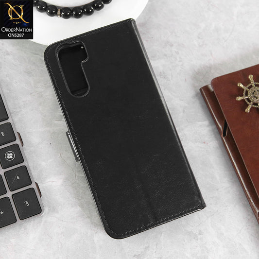 Oppo Reno 3 Cover - Black -  Premium PU Leather Magnetic Flip Book Card Slots Wallet Soft Case