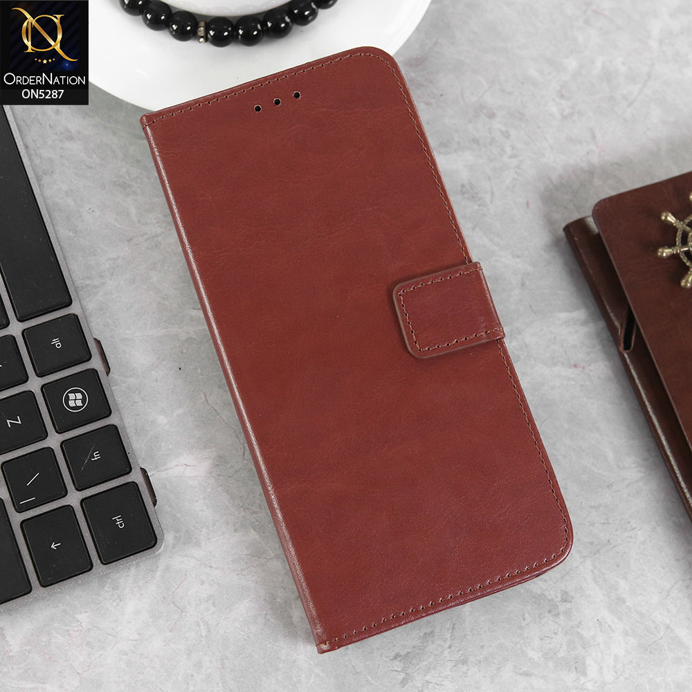 Oppo F19s Cover - Brown -  Premium PU Leather Magnetic Flip Book Card Slots Wallet Soft Case