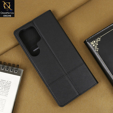 Samsung Galaxy S25 Ultra Cover - Black - Classic Leather Rich Boss Wallet Magnetic Flip Book Case