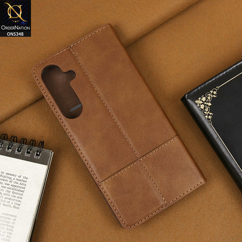 Samsung Galaxy S24 FE Cover - Brown - Classic Leather Rich Boss Wallet Magnetic Flip Book Case